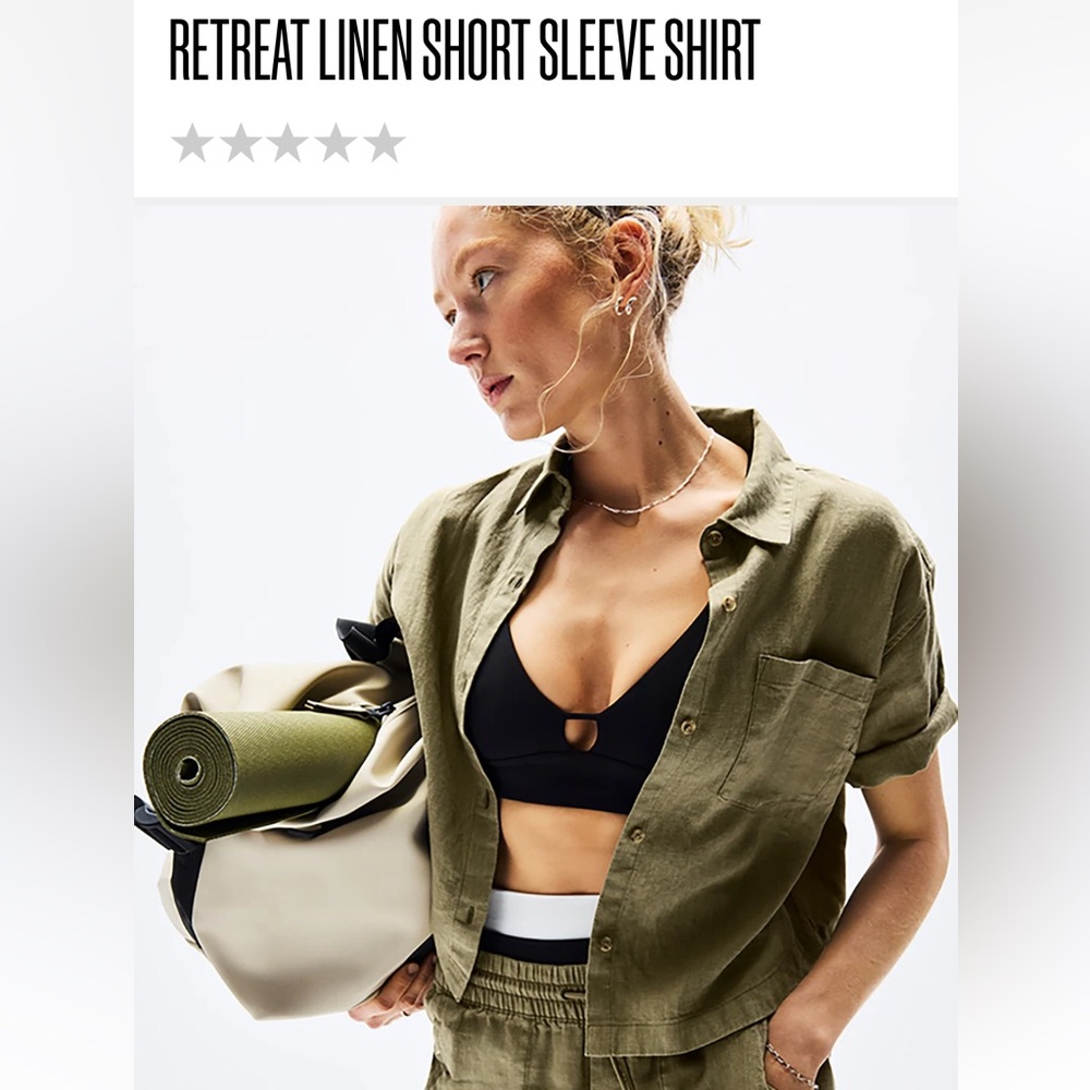 NWT Athleta Retreat Linen short sleeve linen top green Xxs boxy shirt
